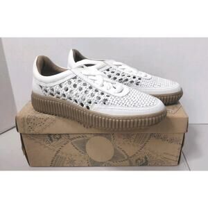 NIB~FREE PEOPLE Women's Wimberly Woven Leather Sneaker ~ White ~Size 7
